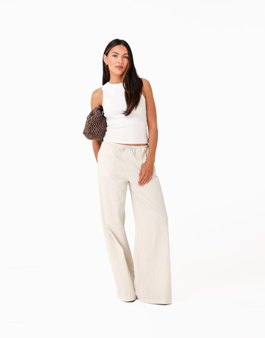 Beige Wijde Katoenen - Broek - Olivia & Kate