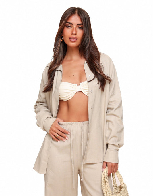 Beige Wijde Linnen Oversized - Set - Olivia & Kate