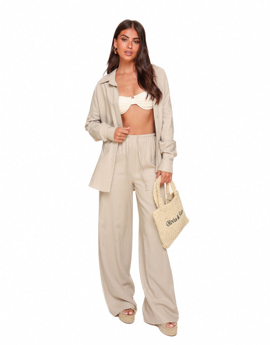 Beige Wijde Linnen Oversized - Set - Olivia & Kate