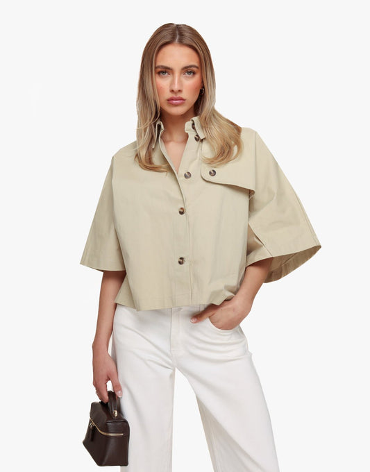 Beige Wijde Omgeslagen Detail - Blouse - Olivia & Kate