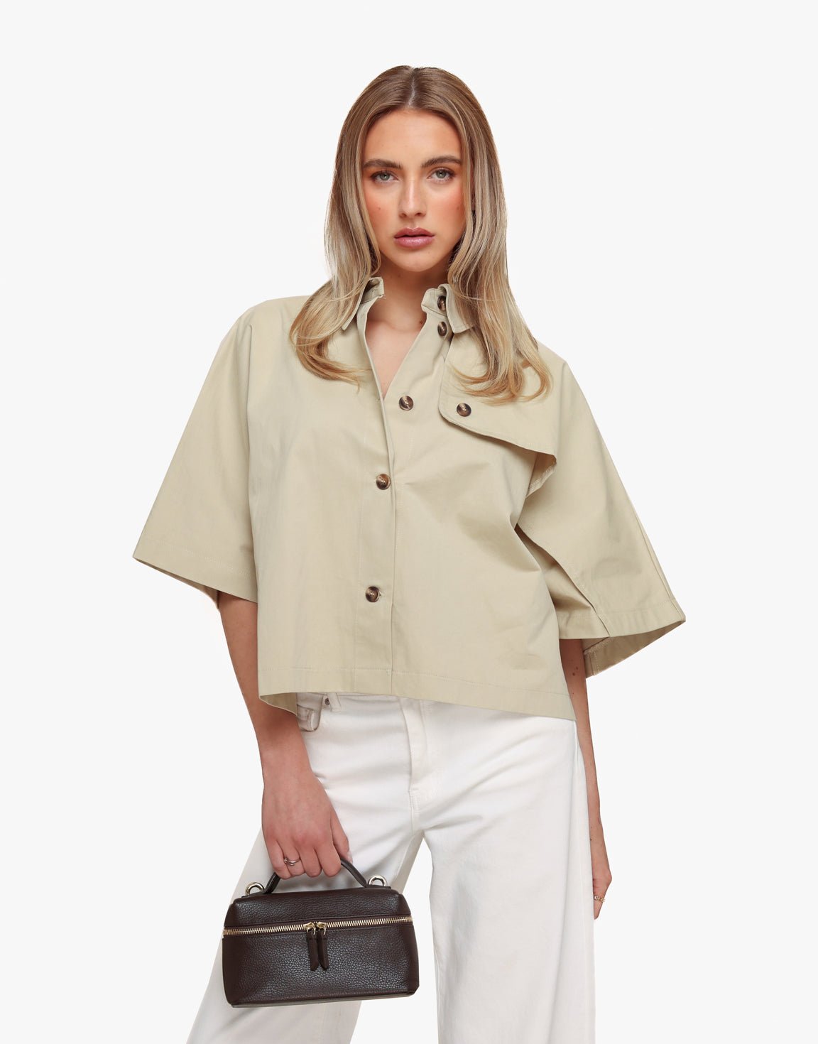 Beige Wijde Omgeslagen Detail - Blouse - Olivia & Kate