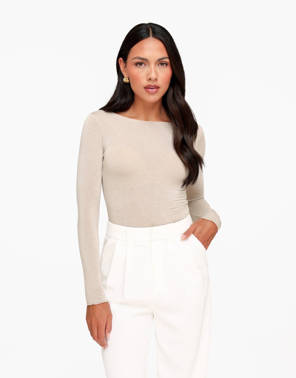 Beige Zachte Doorschijnende LS - Top - Olivia & Kate