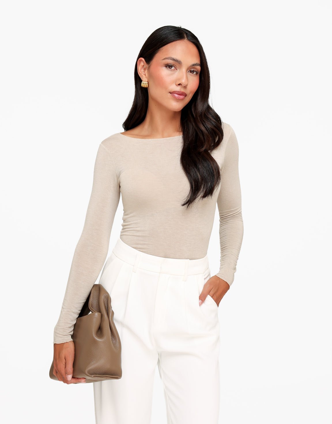 Beige Zachte Doorschijnende LS - Top - Olivia & Kate