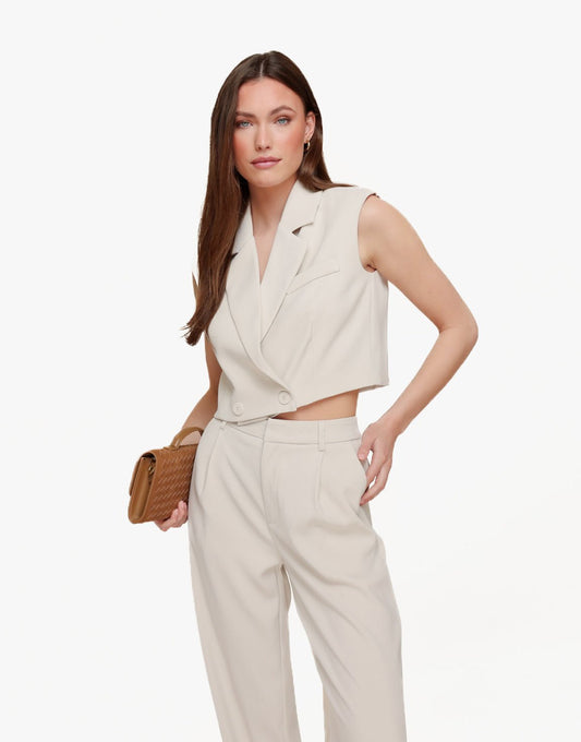 Beige Zomerse Classic Mouwloze Cropped - Top - Olivia & Kate