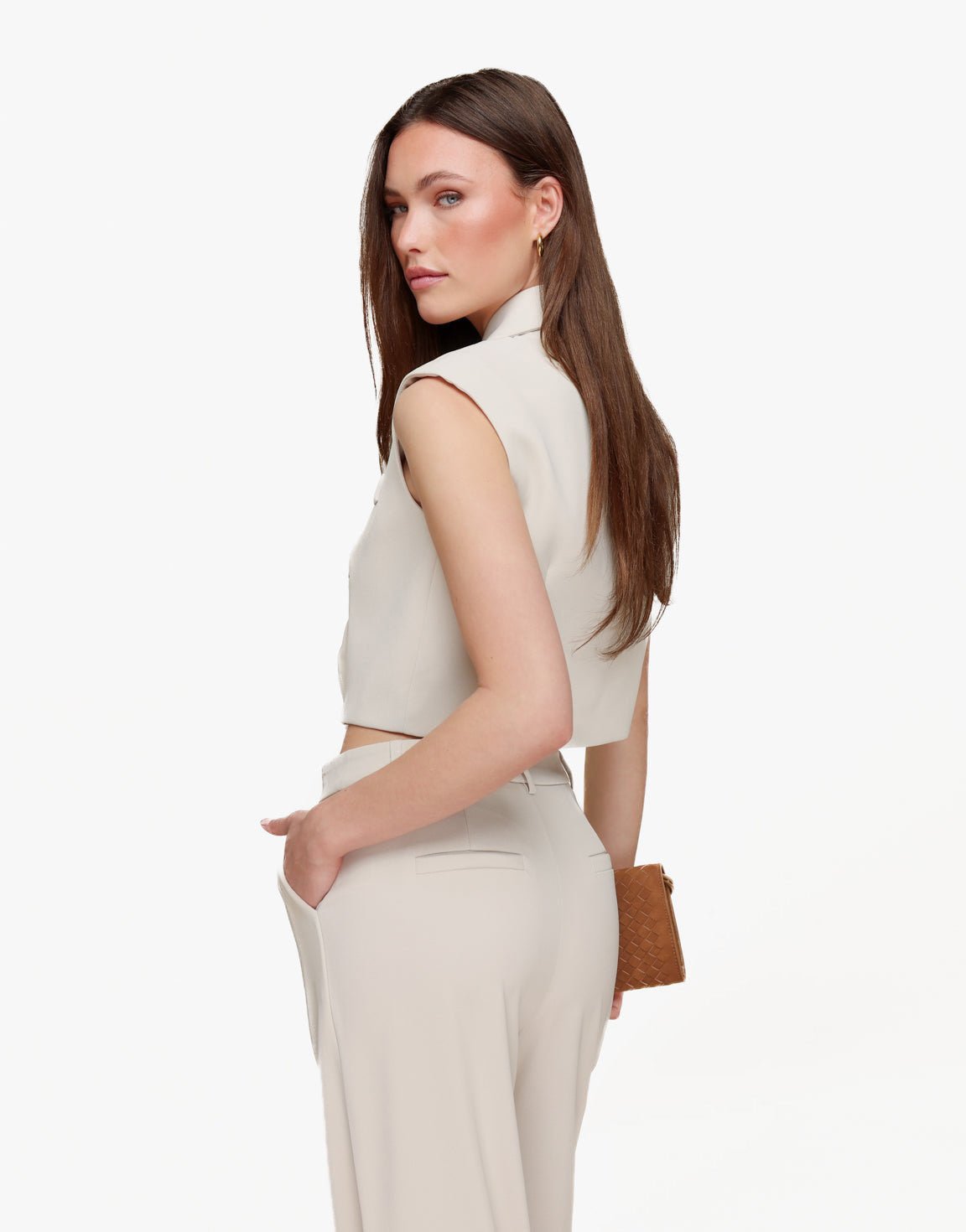 Beige Zomerse Classic Mouwloze Cropped - Top - Olivia & Kate