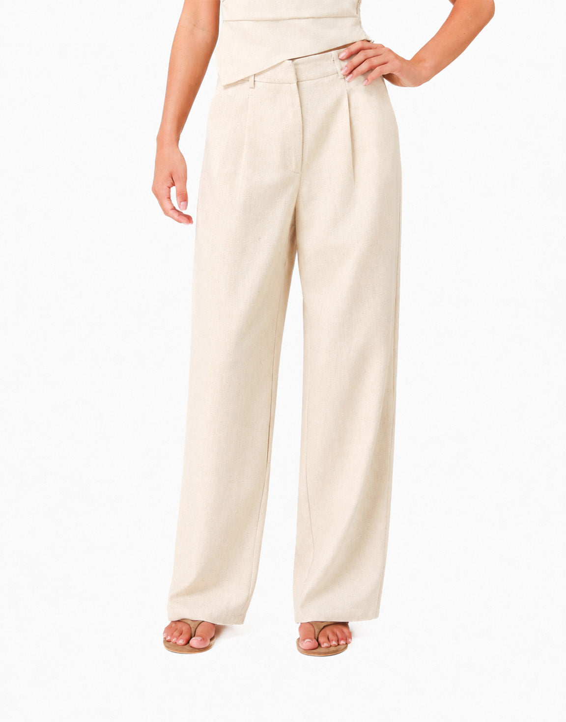 Beige Signature Linnen Blend - Pantalon