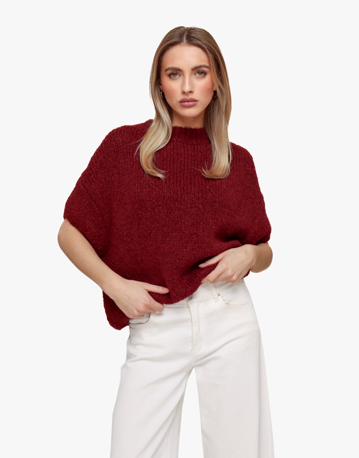 Bordeaux Gebreide Wollen 3/4 Mouwen - Trui - Olivia & Kate