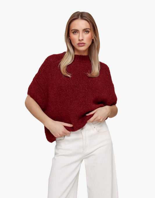 Bordeaux Gebreide Wollen 3/4 Mouwen - Trui - Olivia & Kate