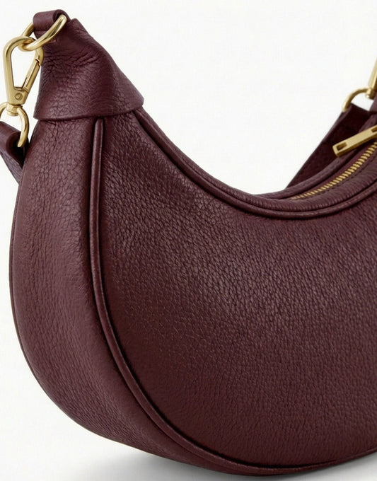 Bordeaux Half Ronde Leren - Tas - Olivia & Kate