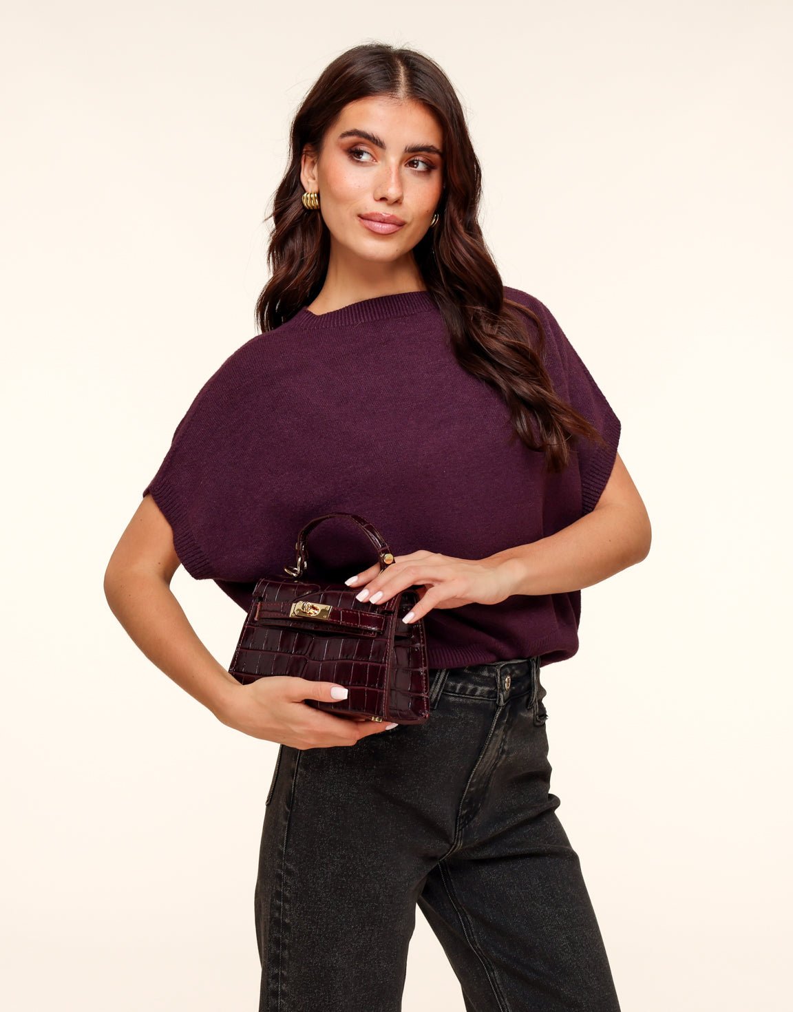 Bordeaux Slangen Leren Gouden Detail - Tas - Olivia & Kate