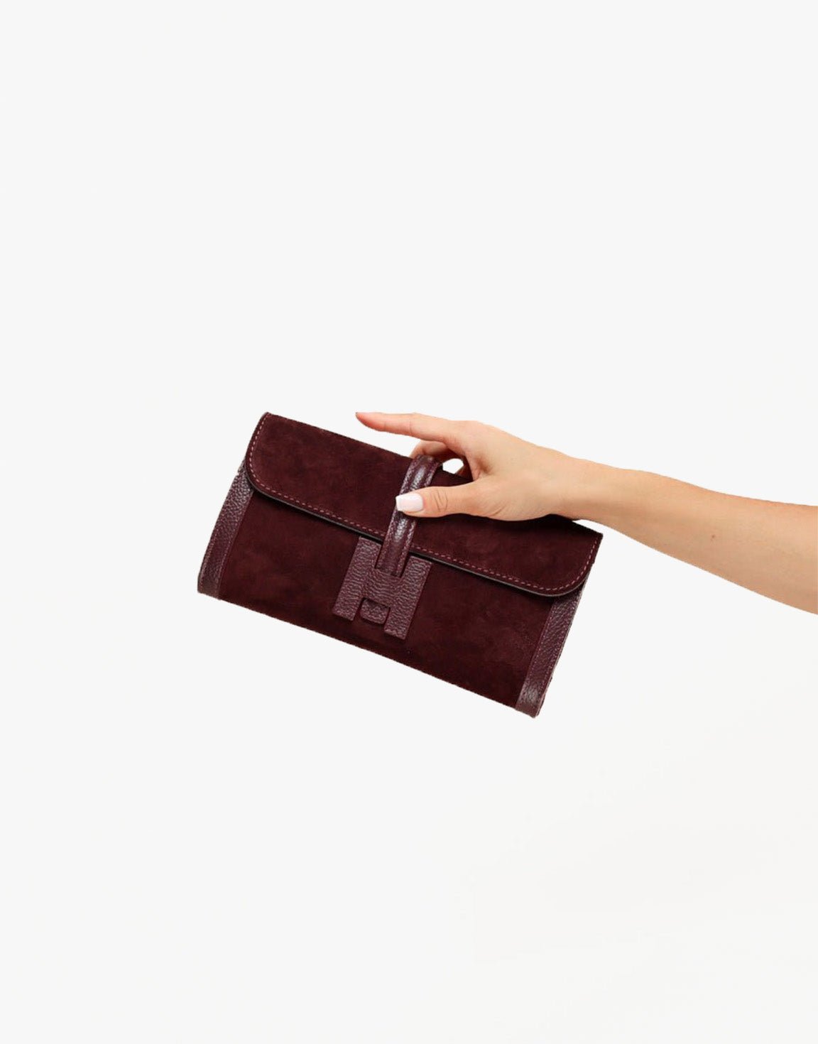 Bordeaux Suede Clutch - Tas - Olivia & Kate