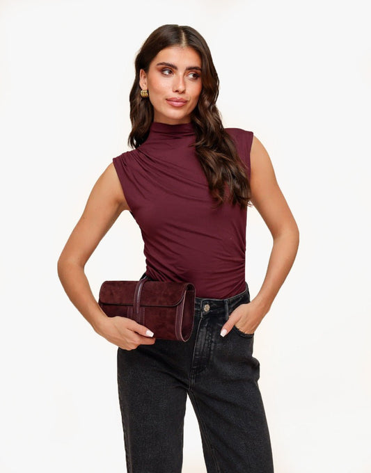 Bordeaux Suede Clutch - Tas - Olivia & Kate