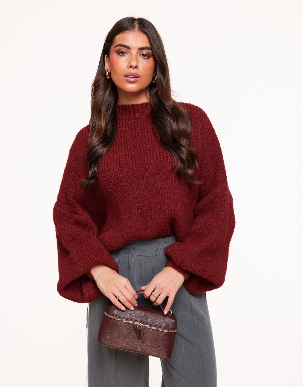 Oversized Trui Rode Wollen Trui Dames Bordeaux Wollen Gebreide