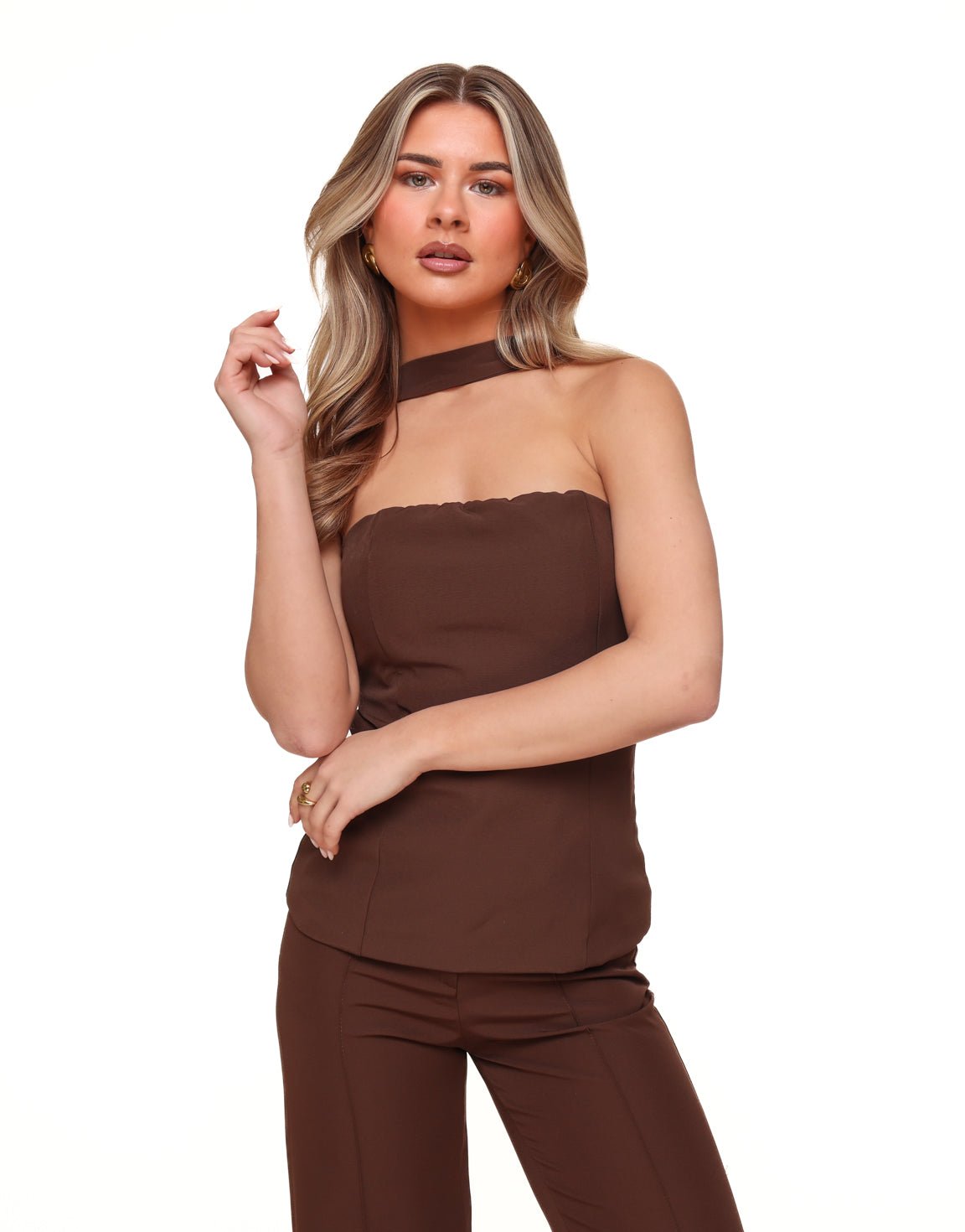 Bruine Basic Strapless Hals - Top - Olivia & Kate