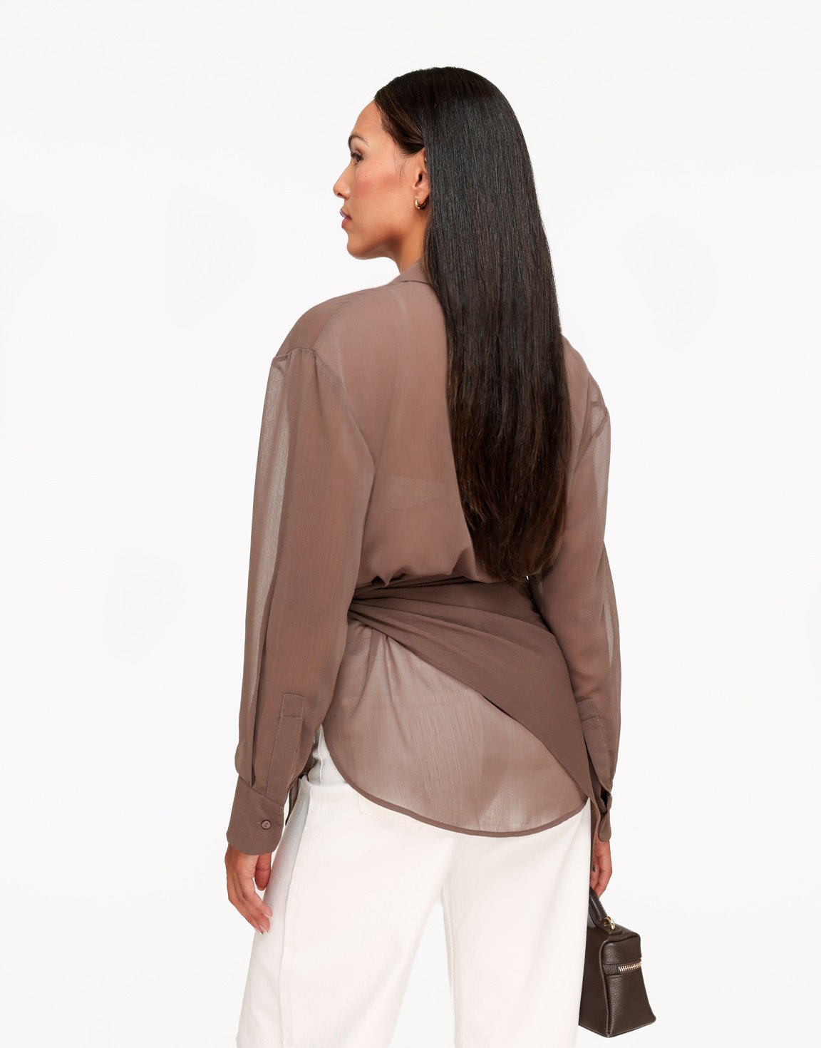 Bruine Doorschijnende Wikkel - Blouse - Olivia & Kate