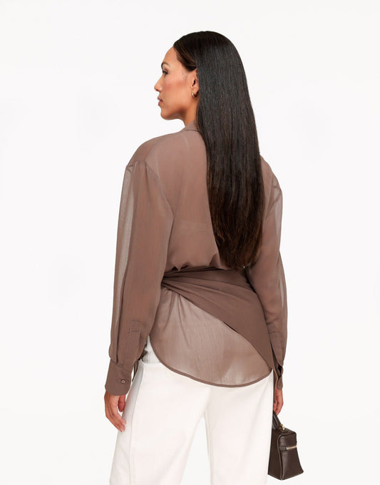 Bruine Doorschijnende Wikkel - Blouse - Olivia & Kate