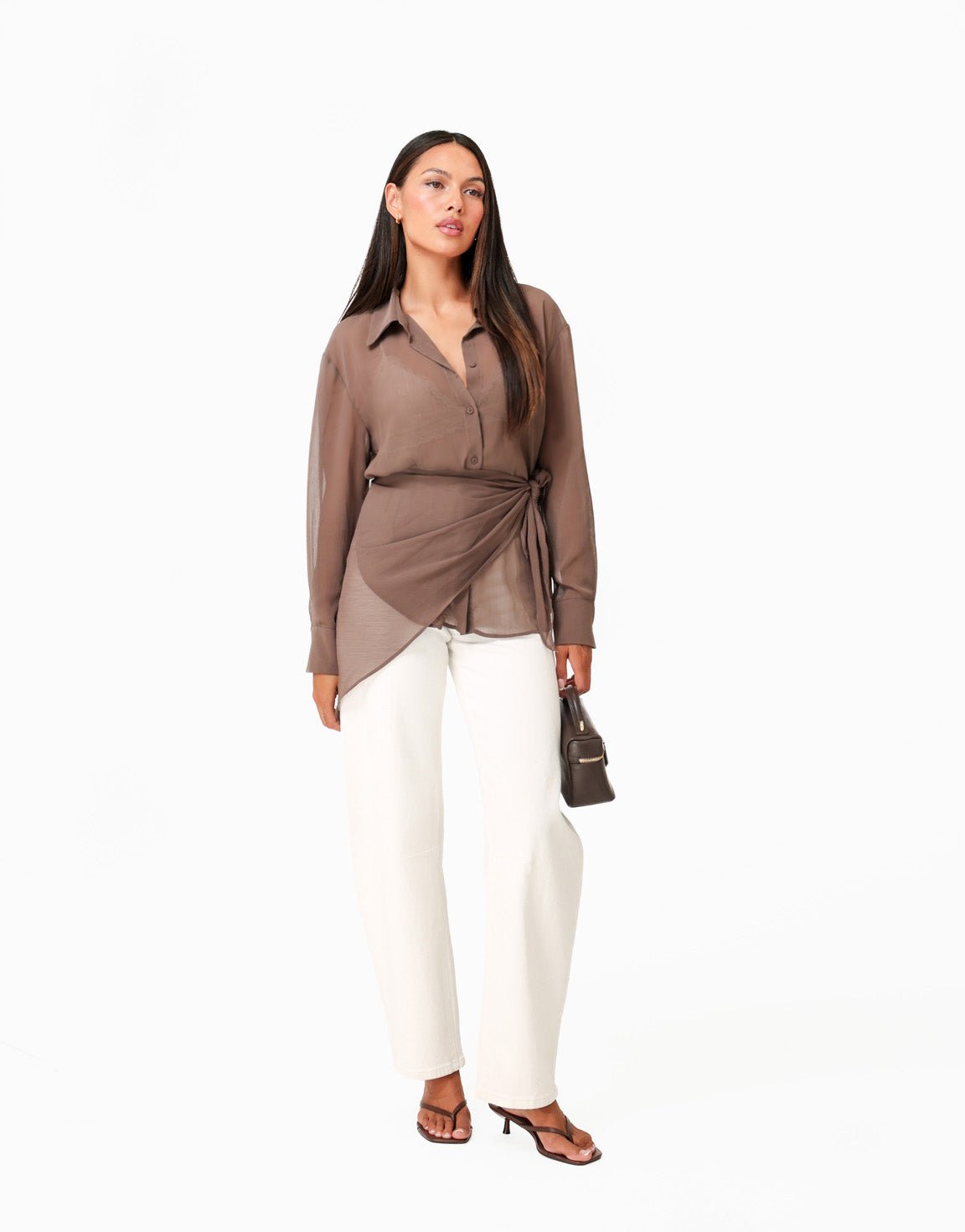 Bruine Doorschijnende Wikkel - Blouse - Olivia & Kate