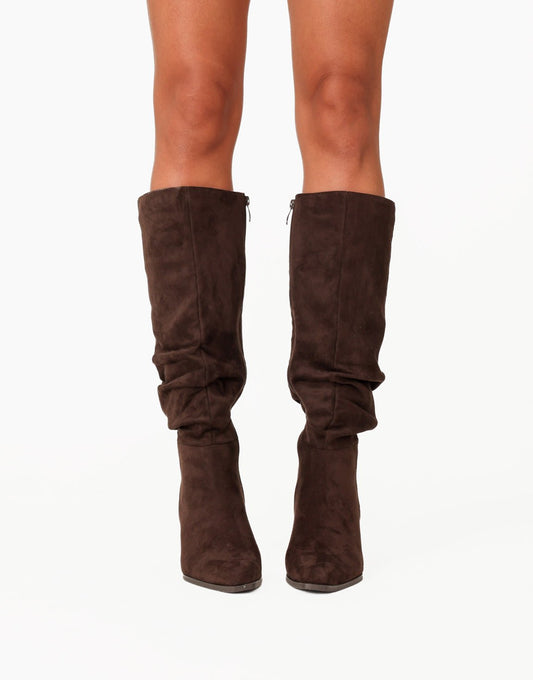 Bruine Faux Suede Hoge Hak - Laarzen - Olivia & Kate