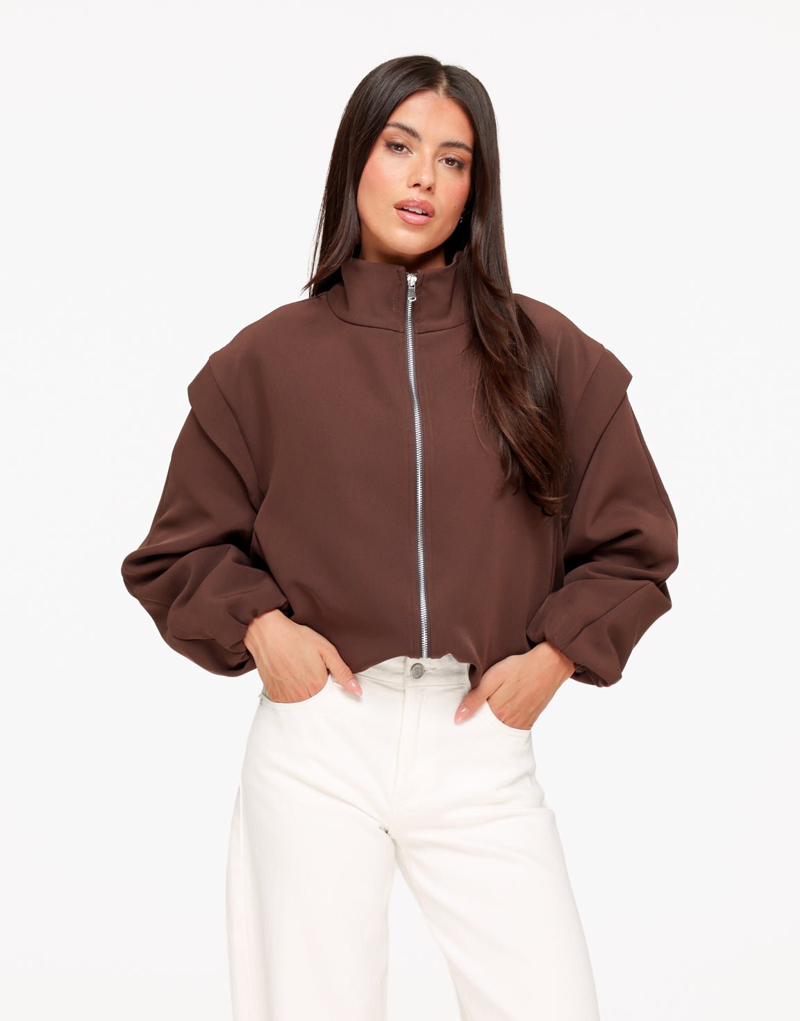 Bruine F/W Edit Hoge Kraag Bomber - Jas - Olivia & Kate