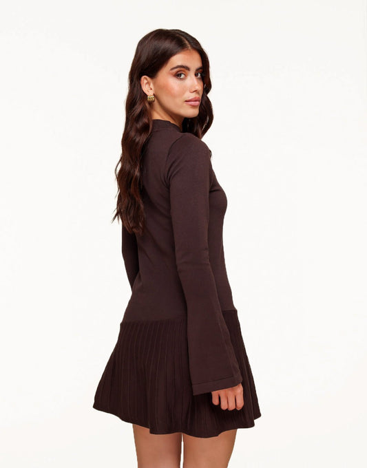Bruine Gebreide Aangesloten Plooien - Jurk - Olivia & Kate