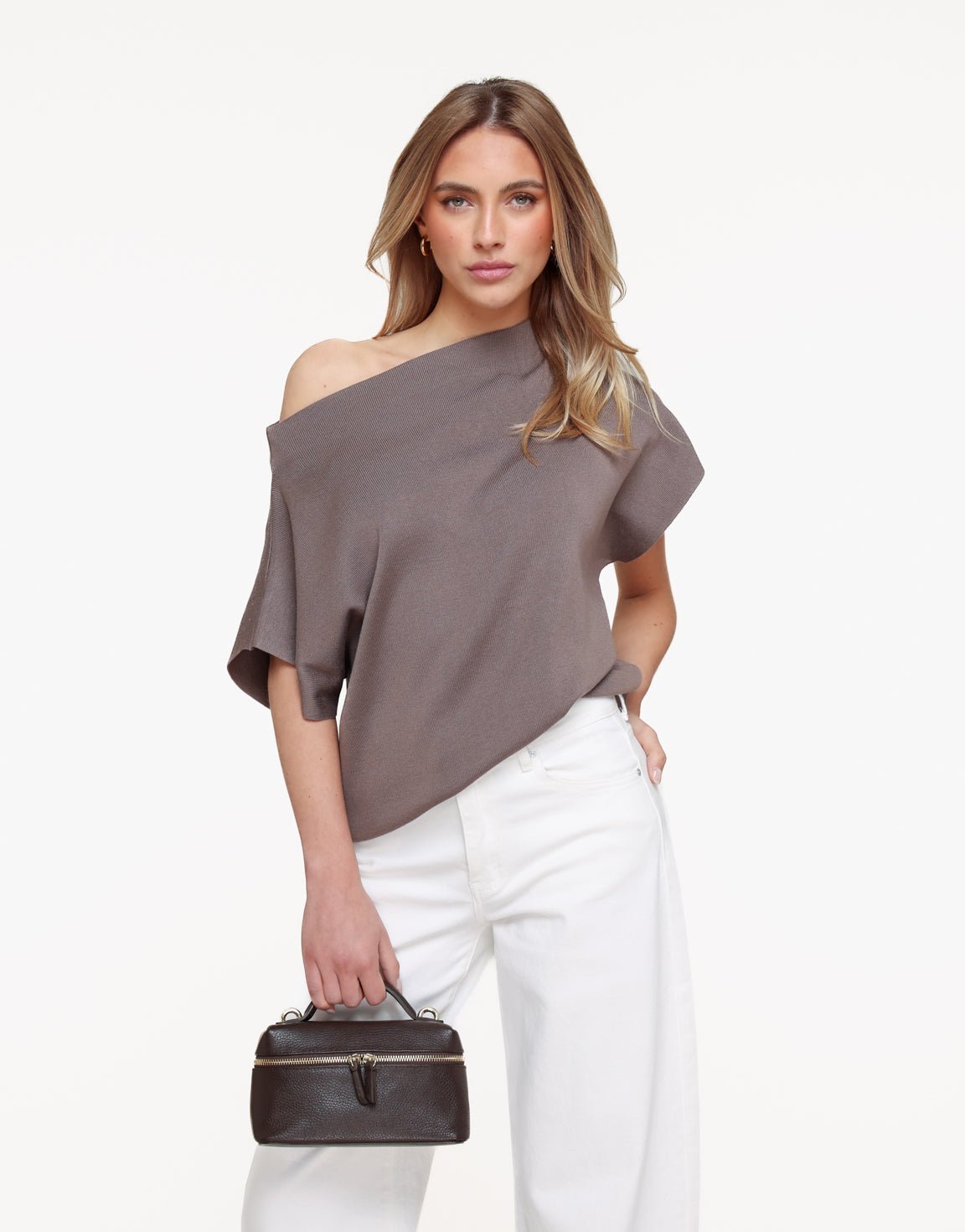 Bruine Gebreide One Shoulder - Top | Olivia & Kate - Olivia & Kate