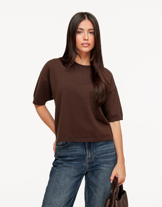 Bruine Gebreide SS T- Shirt - Olivia & Kate