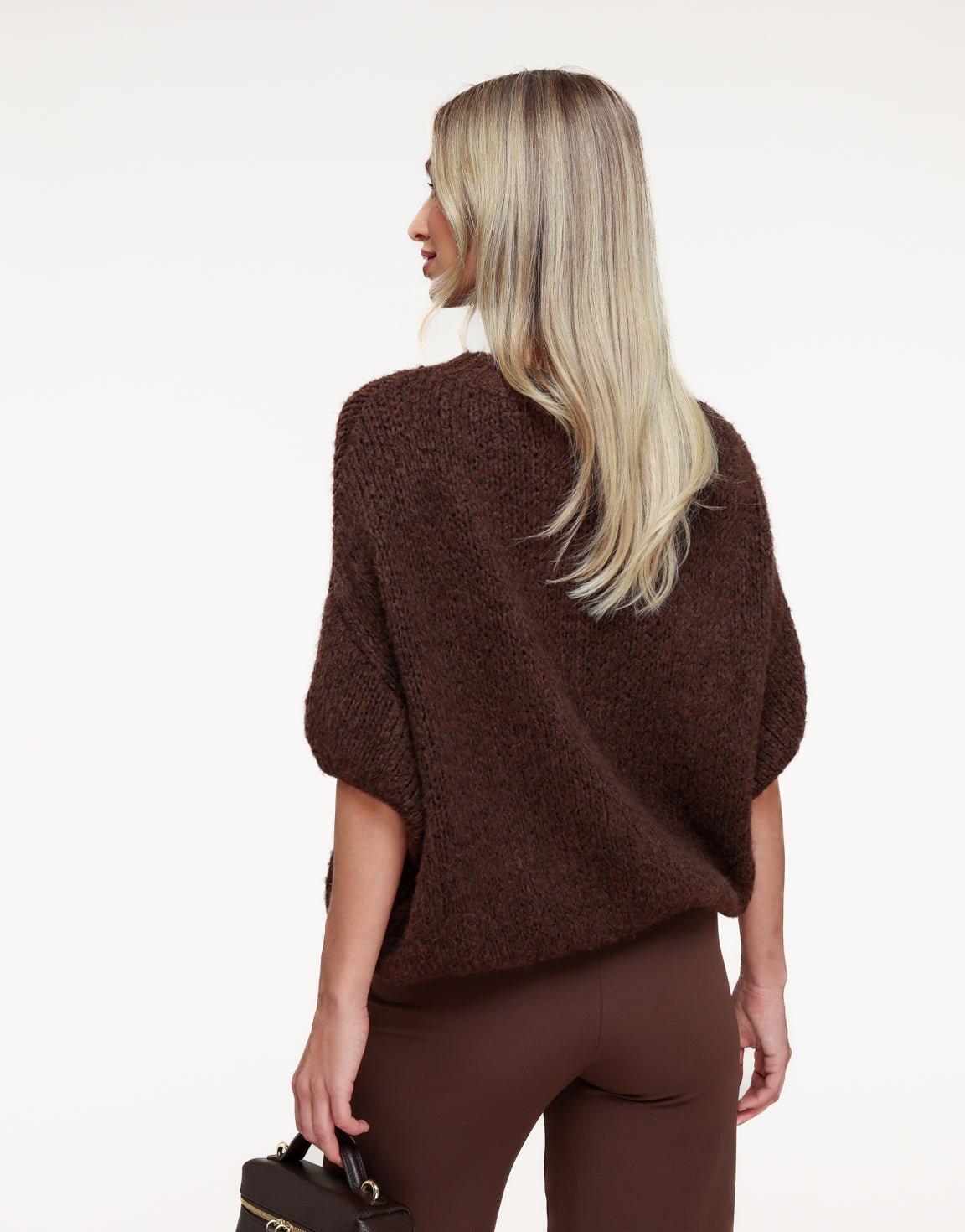 Brown Knitted Woolen 3/4 Sleeve - Sweater - Olivia & Kate