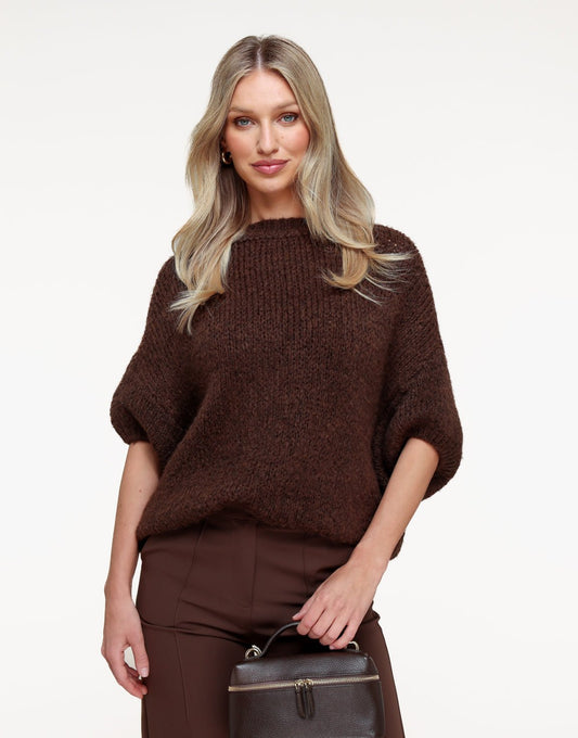 Brown Knitted Woolen 3/4 Sleeve - Sweater - Olivia & Kate
