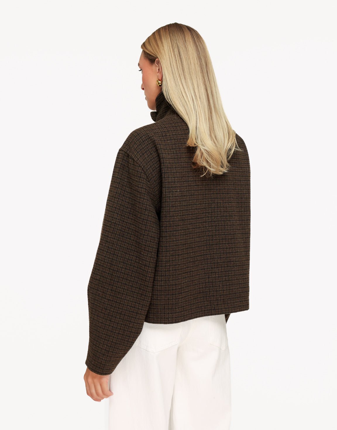 Bruine Geruiten Knoop Details - Jas - Olivia & Kate