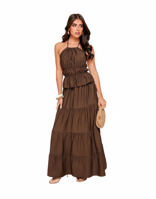 Bruine Getailleerde Maxi - Set - Olivia & Kate