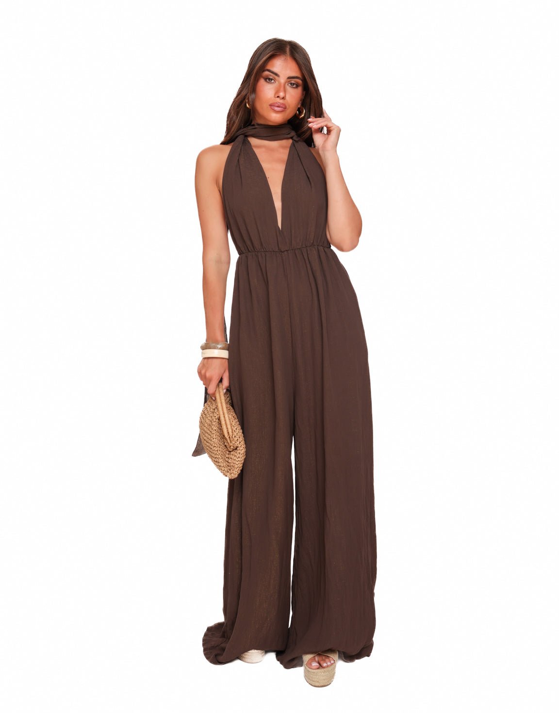 Bruine Halter Lurex - Jumpsuit - Olivia & Kate