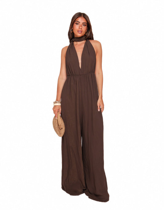 Bruine Halter Lurex - Jumpsuit - Olivia & Kate