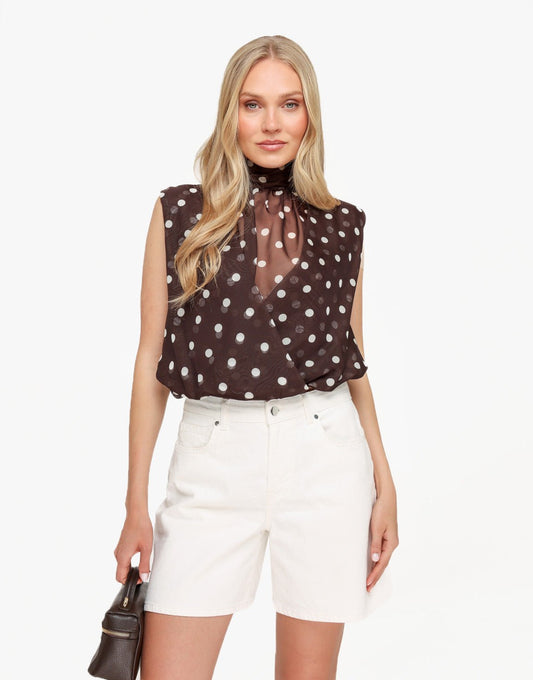 Bruine Hoge Hals Doorzichtige Polkadot - Top - Olivia & Kate