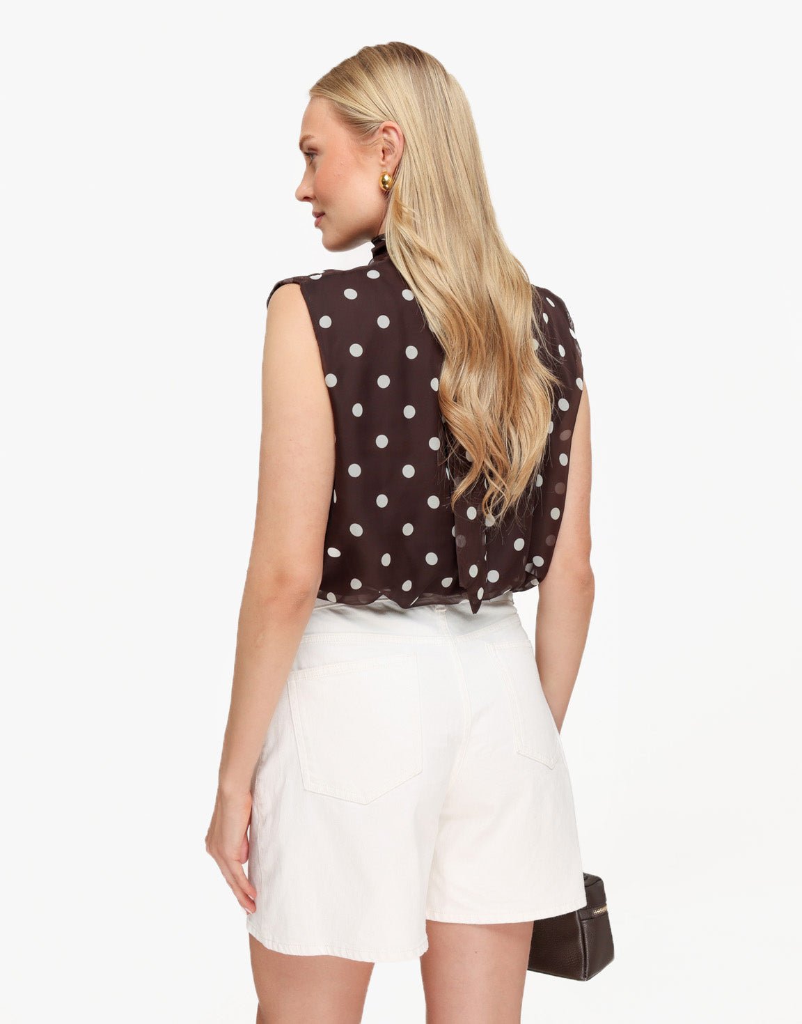 Bruine Hoge Hals Doorzichtige Polkadot - Top - Olivia & Kate
