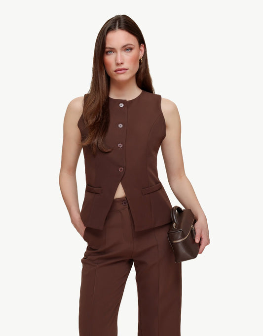 Bruine Hoge Knopen - Gilet - Olivia & Kate