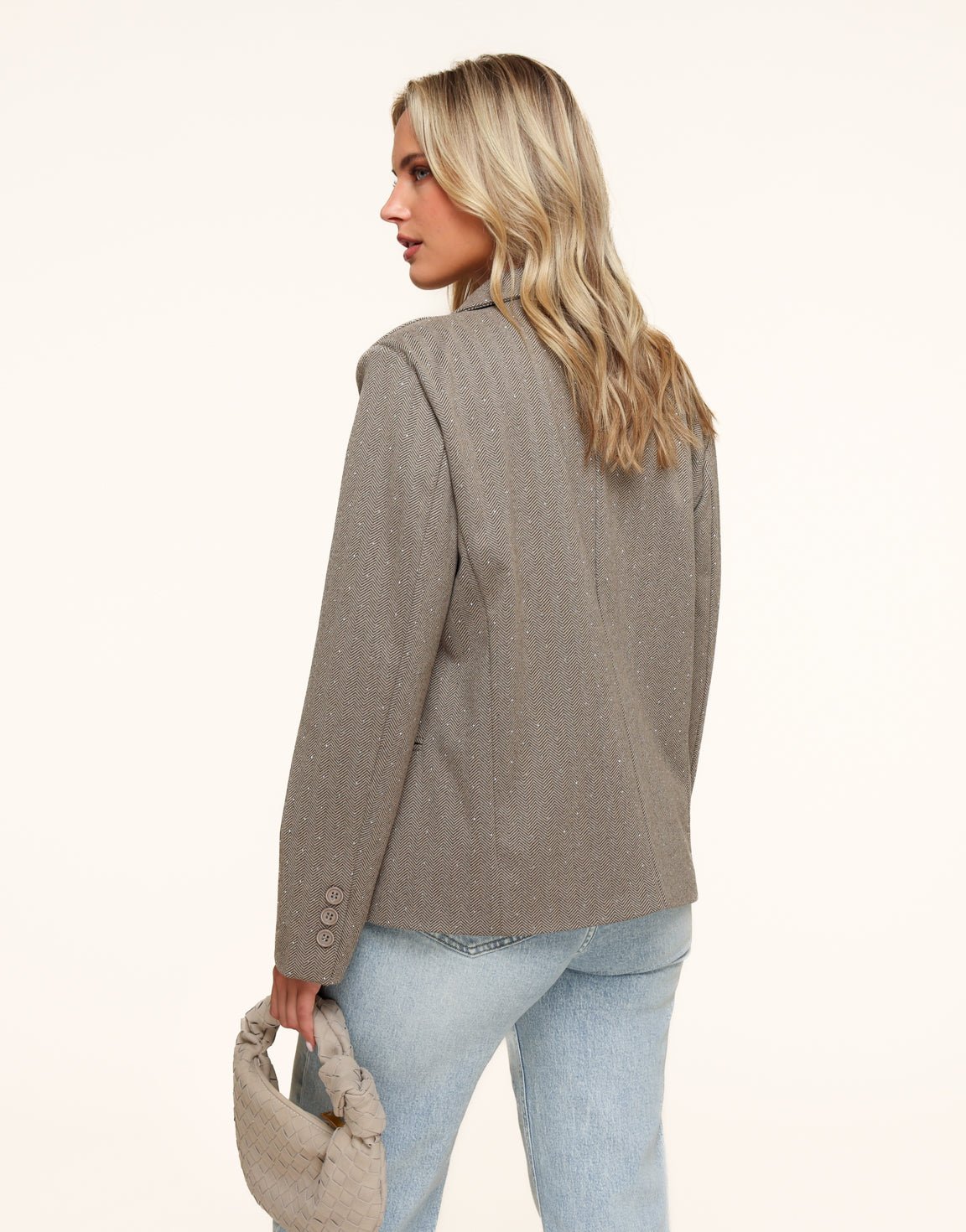 Bruine Korte Geruiten Glitter Stenen - Blazer - Olivia & Kate