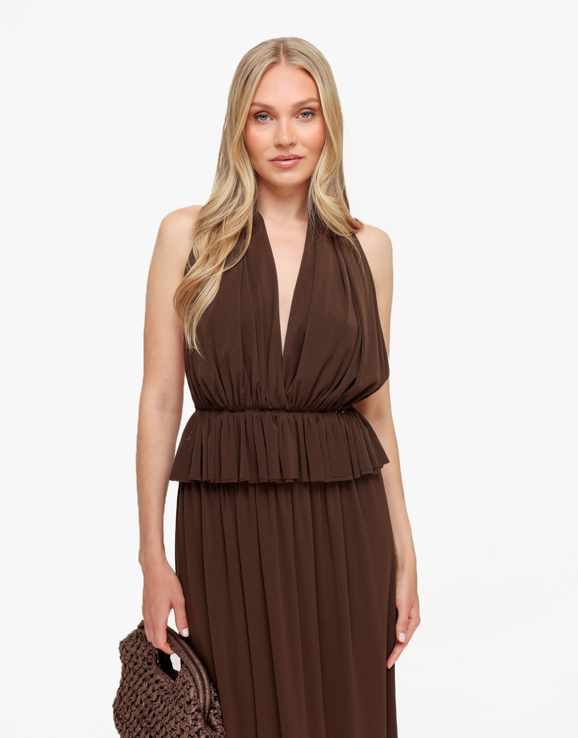 Bruine Lage Hals Lange Flowy - Set - Olivia & Kate