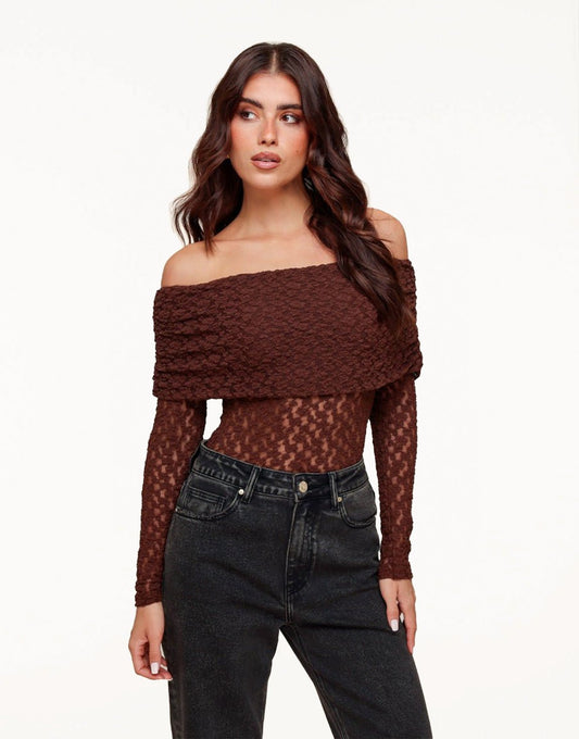 Bruine Omgeslagen Off Shoulder - Top - Olivia & Kate
