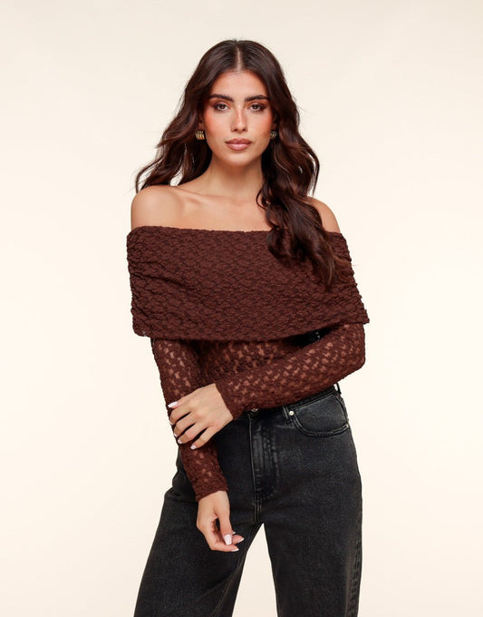 Bruine Omgeslagen Off Shoulder - Top - Olivia & Kate