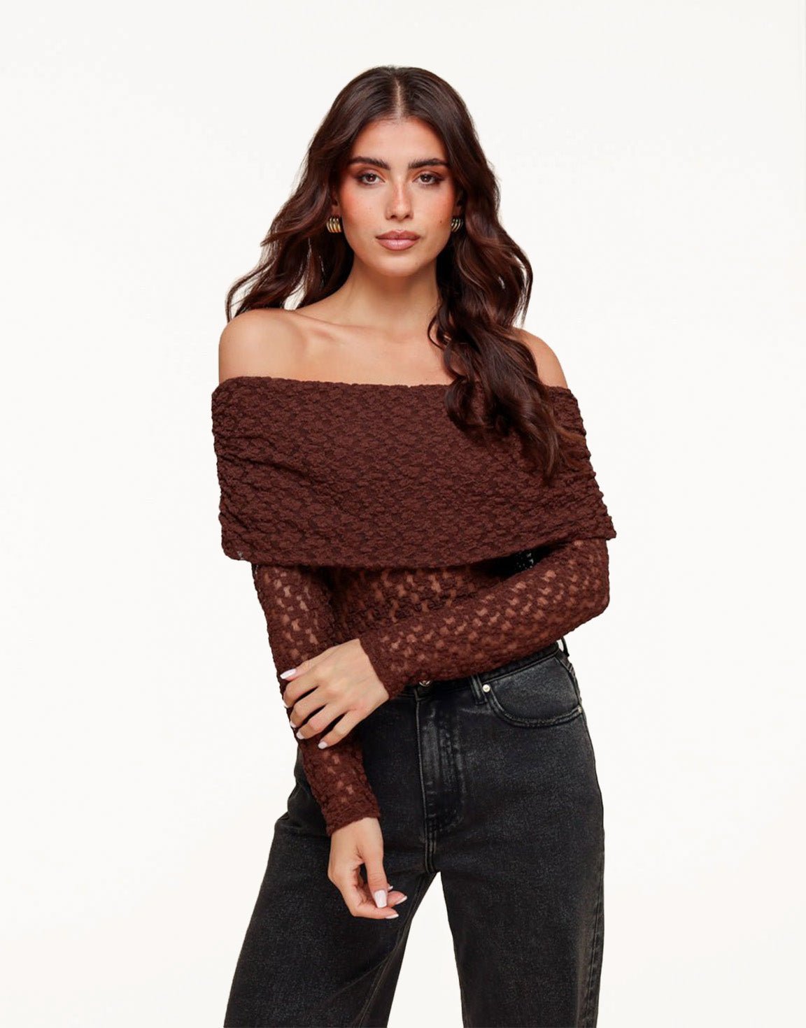 Bruine Omgeslagen Off Shoulder - Top - Olivia & Kate