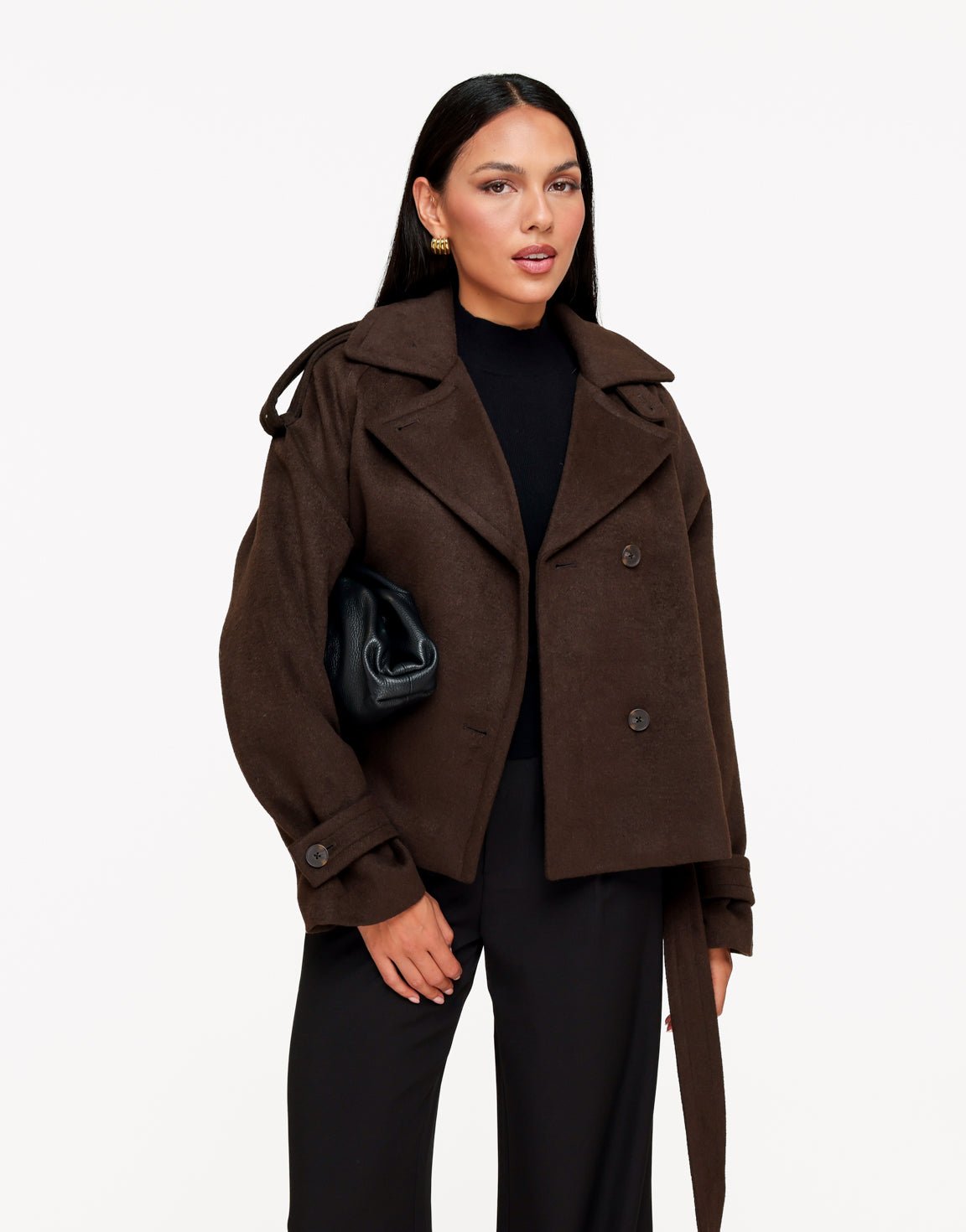 Bruine Oversized Kraag Ceintuur - Jas - Olivia & Kate
