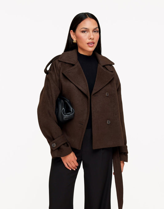 Bruine Oversized Kraag Ceintuur - Jas - Olivia & Kate