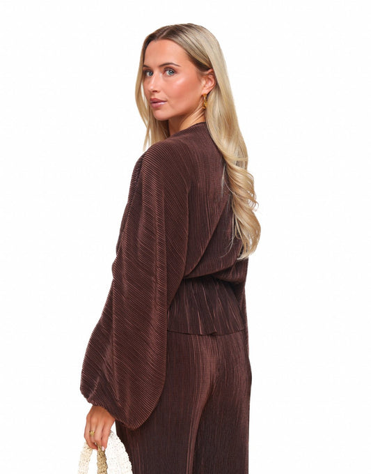 Bruine Plisse V - hals - Top - Olivia & Kate