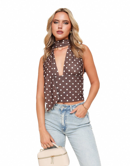 Bruine Polka Dot Halter - Top - Olivia & Kate