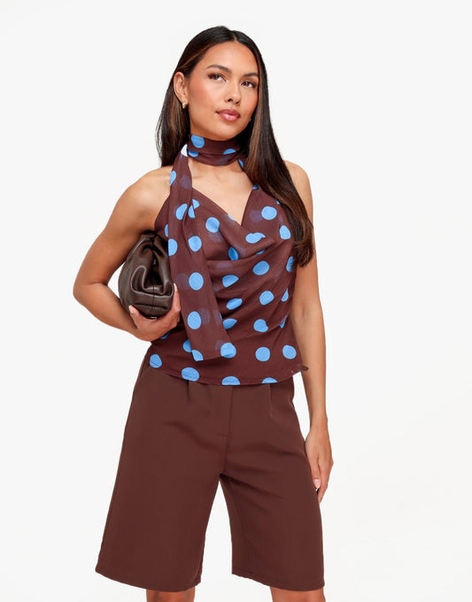Bruine Polkadot Halter - Top - Olivia & Kate
