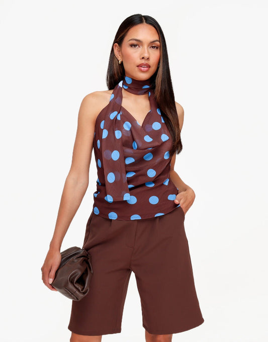 Bruine Polkadot Halter - Top - Olivia & Kate