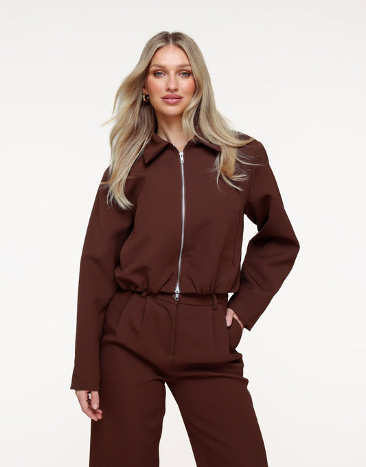 Bruine Premium Achterkant Detail Jas - Set - Olivia & Kate