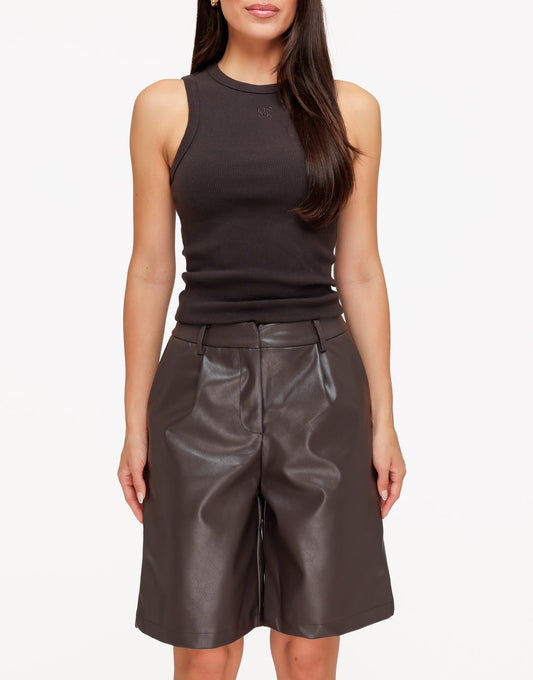 Bruine PU Leren Bermuda - Short - Olivia & Kate