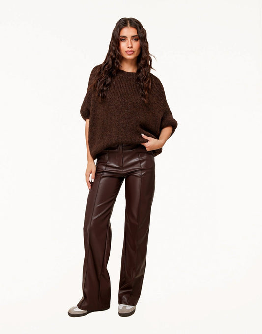 Brown PU Leather Wide Seams - Pants - Olivia & Kate