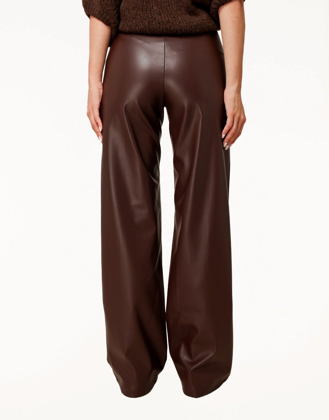 Brown PU Leather Wide Seams - Pants - Olivia & Kate